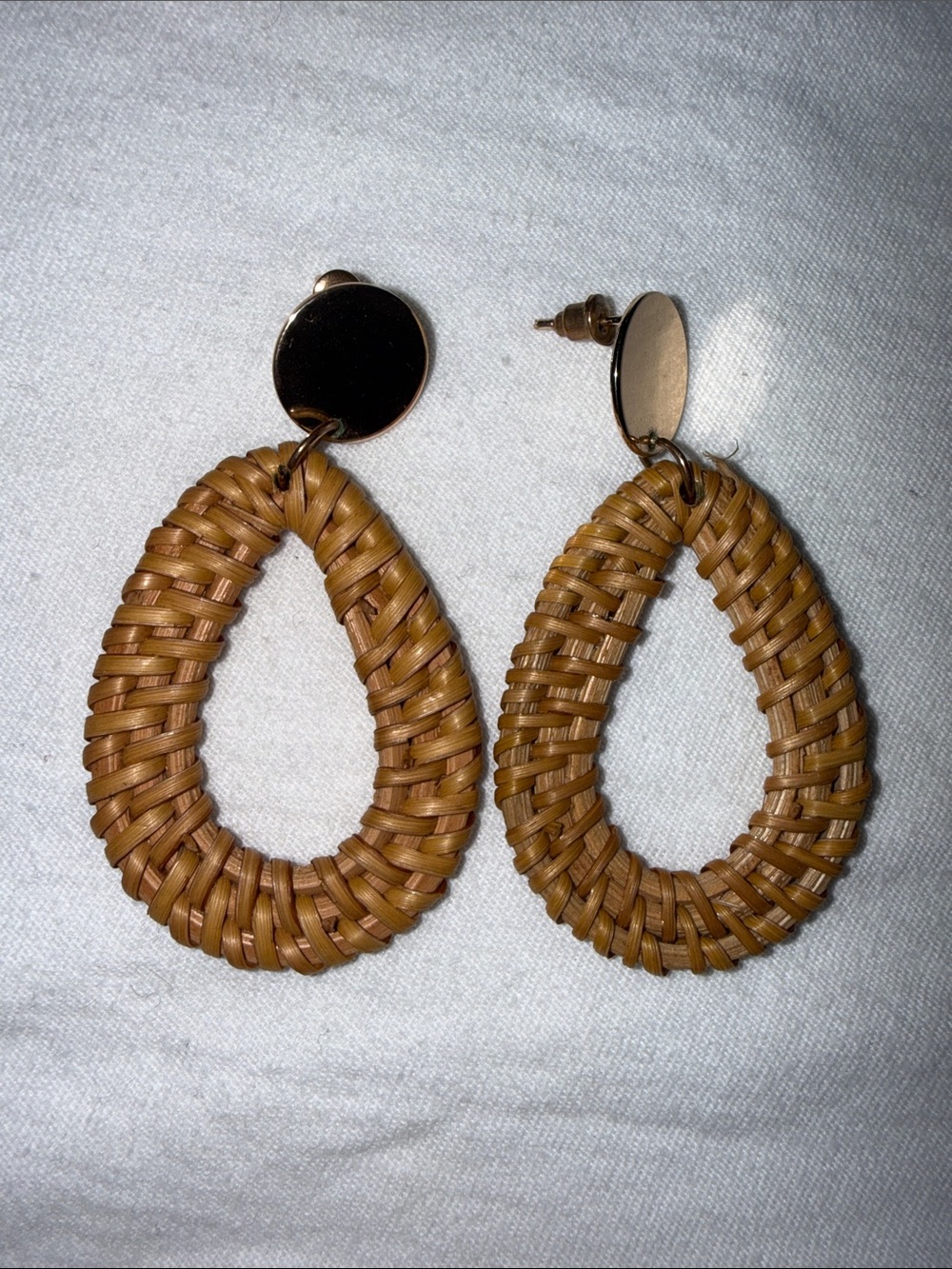 Woven Teardrop Drop Earrings - Tan